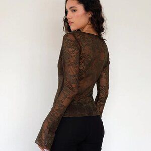 NWT LOFT Chocolate Lace Long Sleeve Top L